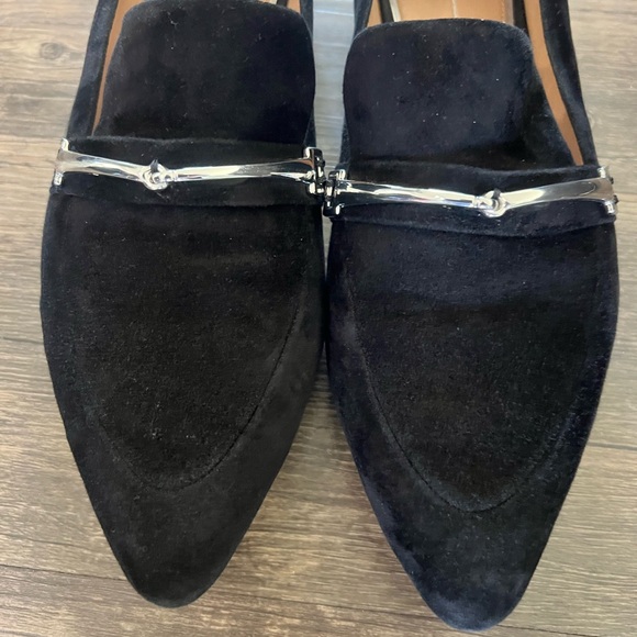 Paolo Linea Black Suede loafers with silver buckles size 9 pointed toes - Picture 3 of 6